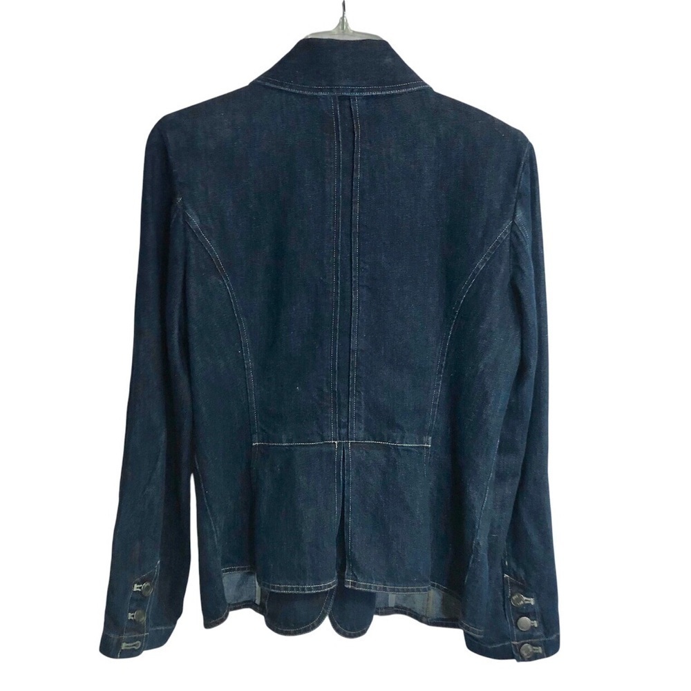 J. Jill Denim Shaped Jean Jacket Blazer Cotton/Linen Blend Dark Wash Size 8 - Picture 2 of 10